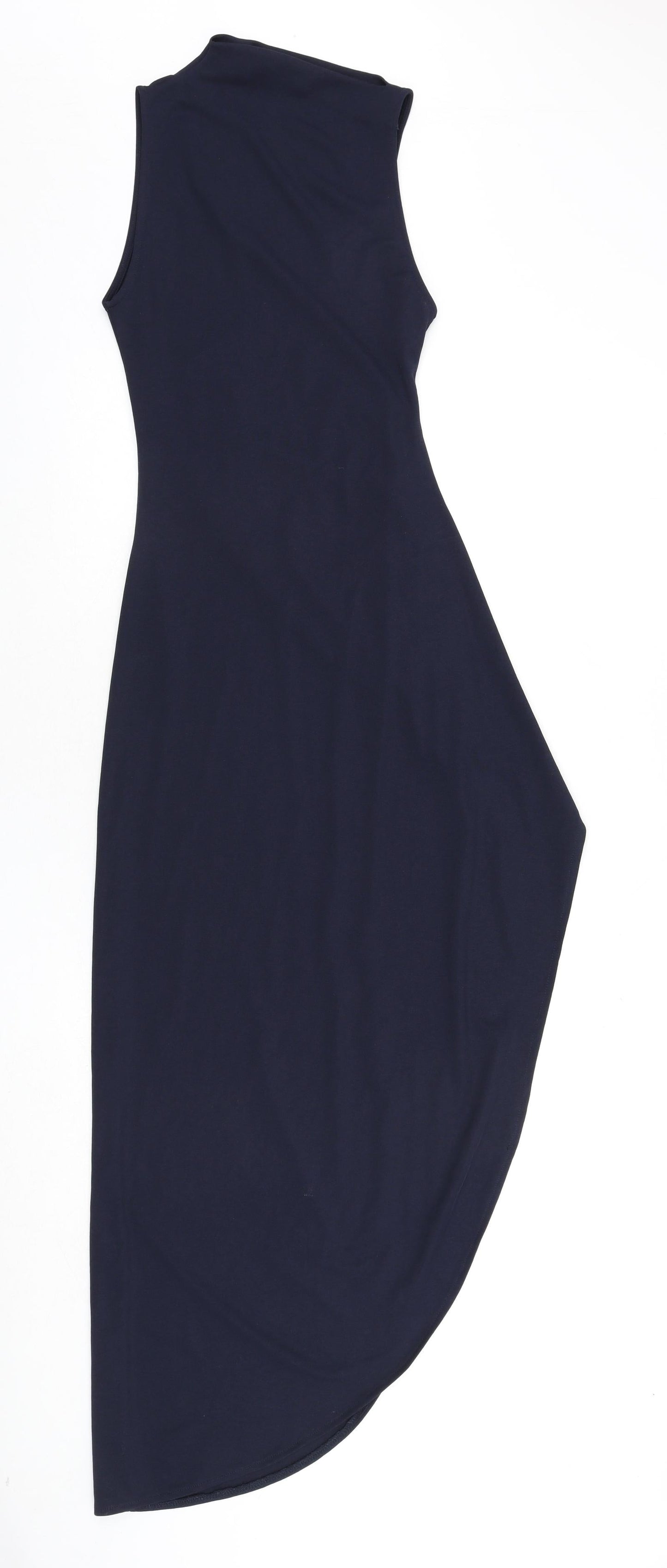 Pull&Bear Womens Blue Polyester Bodycon Size M Round Neck Pullover - Ruched Sides, Slit