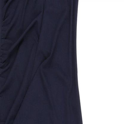 Pull&Bear Womens Blue Polyester Bodycon Size M Round Neck Pullover - Ruched Sides, Slit
