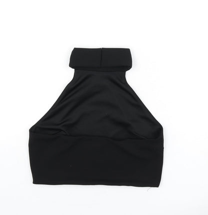 Miss Selfridge Womens Black Polyester Cropped T-Shirt Size 12 Halter - Chain Detail