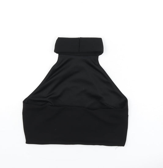 Miss Selfridge Womens Black Polyester Cropped T-Shirt Size 12 Halter - Chain Detail