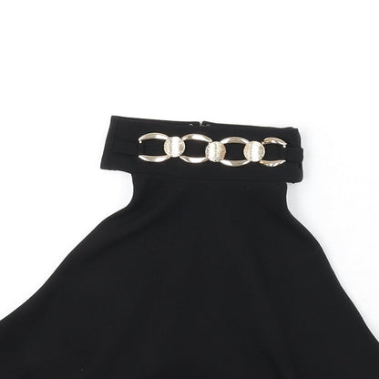 Miss Selfridge Womens Black Polyester Cropped T-Shirt Size 12 Halter - Chain Detail