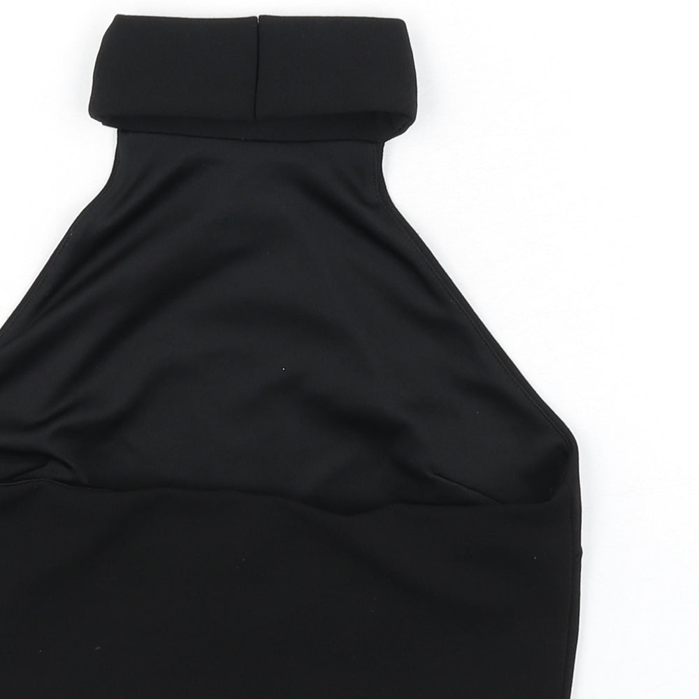 Miss Selfridge Womens Black Polyester Cropped T-Shirt Size 12 Halter - Chain Detail