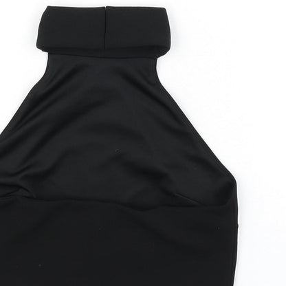 Miss Selfridge Womens Black Polyester Cropped T-Shirt Size 12 Halter - Chain Detail