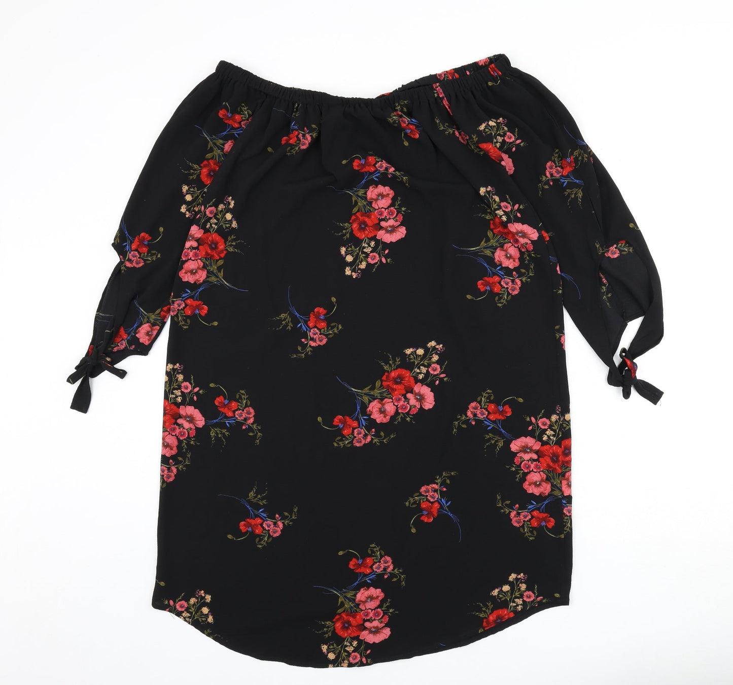 Cameo Rose Womens Black Floral Polyester A-Line Size 14 Off the Shoulder Pullover - Bardot, Sleeve Tie Detail