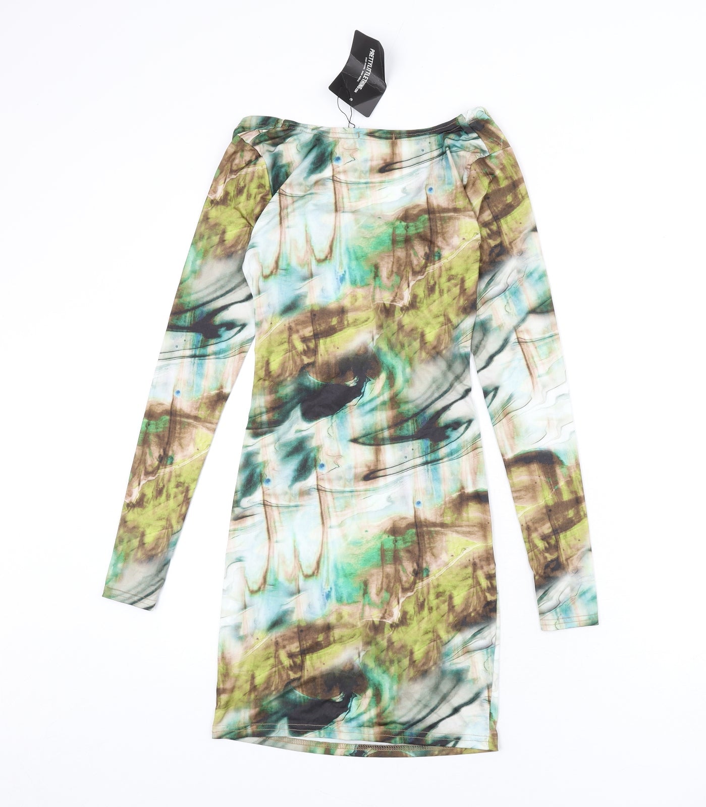 PRETTYLITTLETHING Womens Multicoloured Geometric Polyester Bodycon Size 8 V-Neck Tie - Cut Out Detail