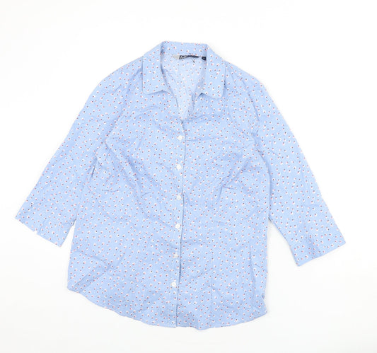 EWM Womens Blue Floral Cotton Basic Button-Up Size 12 Collared