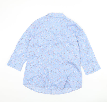 EWM Womens Blue Floral Cotton Basic Button-Up Size 12 Collared