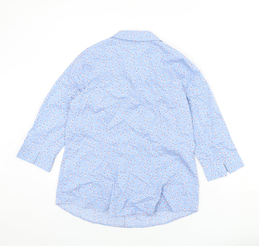 EWM Womens Blue Floral Cotton Basic Button-Up Size 12 Collared