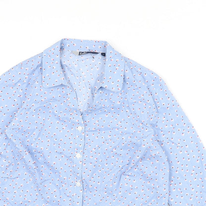 EWM Womens Blue Floral Cotton Basic Button-Up Size 12 Collared