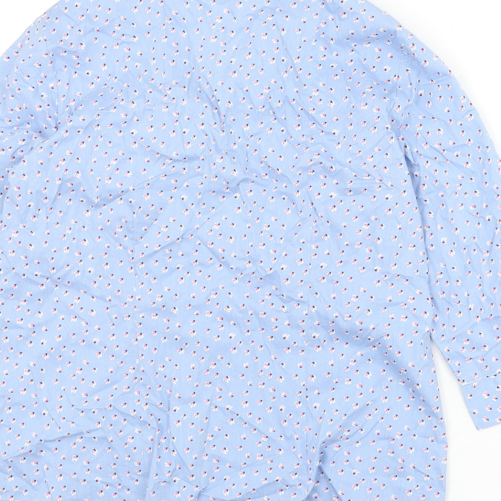 EWM Womens Blue Floral Cotton Basic Button-Up Size 12 Collared