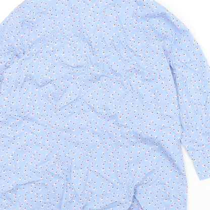 EWM Womens Blue Floral Cotton Basic Button-Up Size 12 Collared