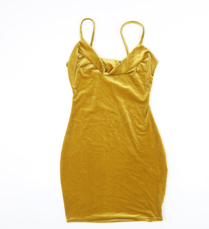 Missguided Womens Yellow Polyester Bodycon Size 8 Cowl Neck Pullover - Mini