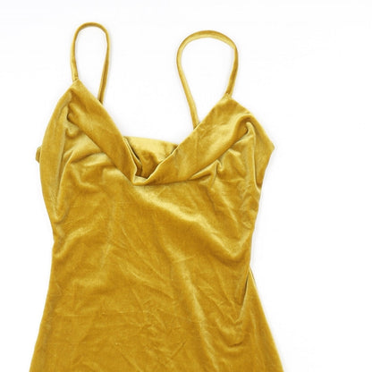 Missguided Womens Yellow Polyester Bodycon Size 8 Cowl Neck Pullover - Mini