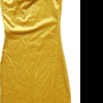 Missguided Womens Yellow Polyester Bodycon Size 8 Cowl Neck Pullover - Mini