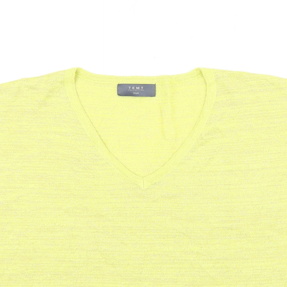TEMT Womens Yellow V-Neck Acrylic Vest Jumper Size S