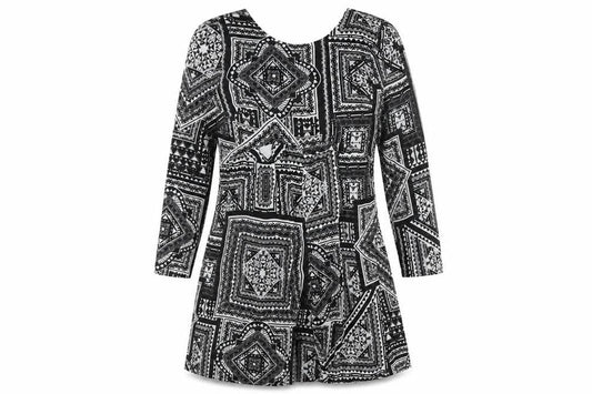 Front view of Miss Selfridge women’s black geometric polyester romper one-piece, size UK 12, 3-inch leg zip