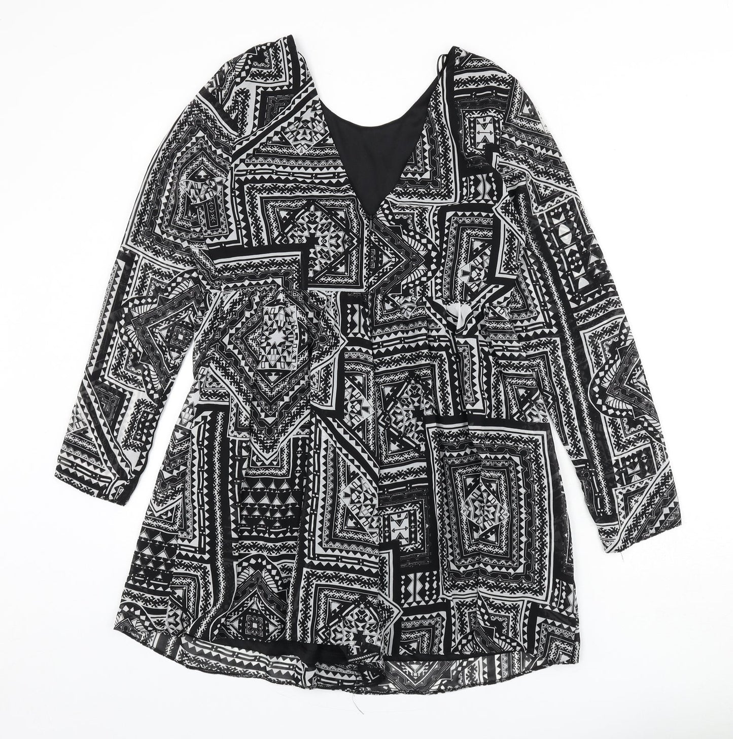 Miss Selfridge Womens Black Geometric Polyester Romper One-Piece Size 12 L3 in Zip