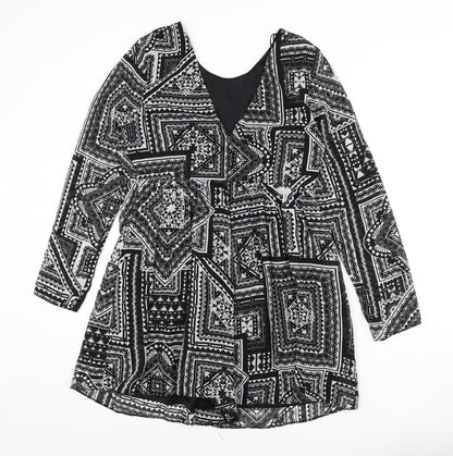 Miss Selfridge Womens Black Geometric Polyester Romper One-Piece Size 12 L3 in Zip
