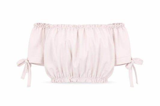 New Look Womens Pink Polyester Cropped T-Shirt Size 10 Off the Shoulder - Tie Sleeve Detail, Bardot