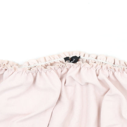New Look Womens Pink Polyester Cropped T-Shirt Size 10 Off the Shoulder - Tie Sleeve Detail, Bardot