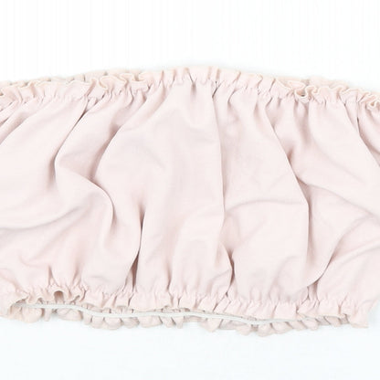 New Look Womens Pink Polyester Cropped T-Shirt Size 10 Off the Shoulder - Tie Sleeve Detail, Bardot