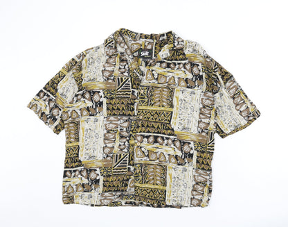 Pull&Bear Mens Multicoloured Geometric Viscose Button-Up Size XS Collared Button