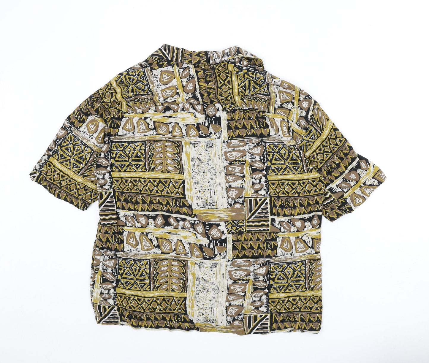 Pull&Bear Mens Multicoloured Geometric Viscose Button-Up Size XS Collared Button