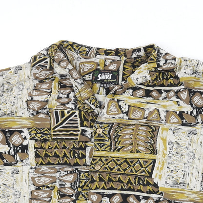 Pull&Bear Mens Multicoloured Geometric Viscose Button-Up Size XS Collared Button
