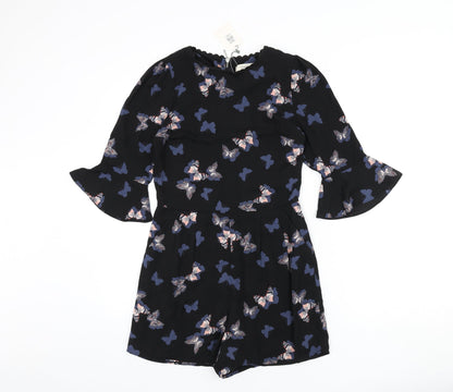 Oasis Womens Black Geometric Polyester Romper One-Piece Size 6 L3 in Zip