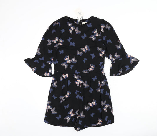 Oasis Womens Black Geometric Polyester Romper One-Piece Size 6 L3 in Zip