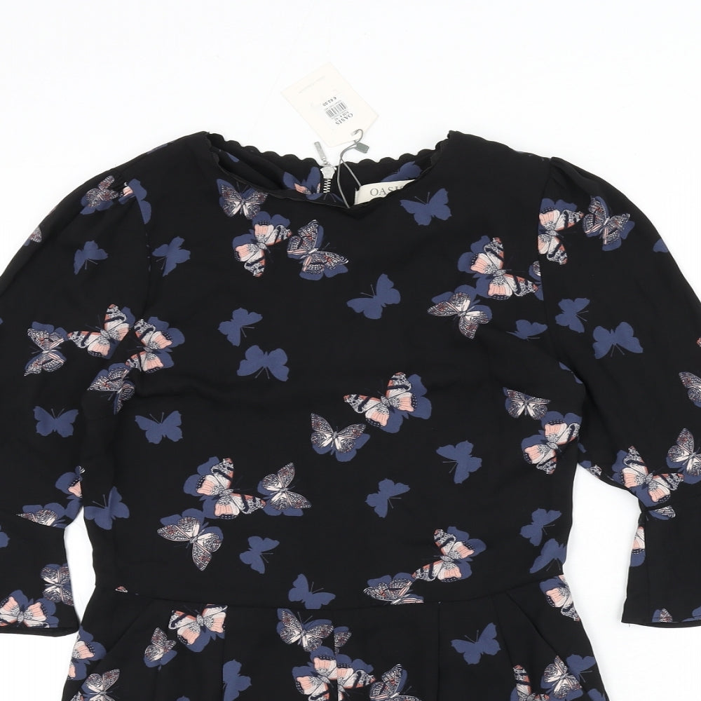 Oasis Womens Black Geometric Polyester Romper One-Piece Size 6 L3 in Zip