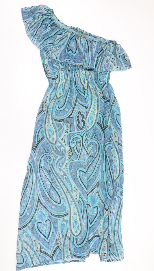 Pistachio Womens Blue Paisley Polyester Maxi Size M One Shoulder Pullover