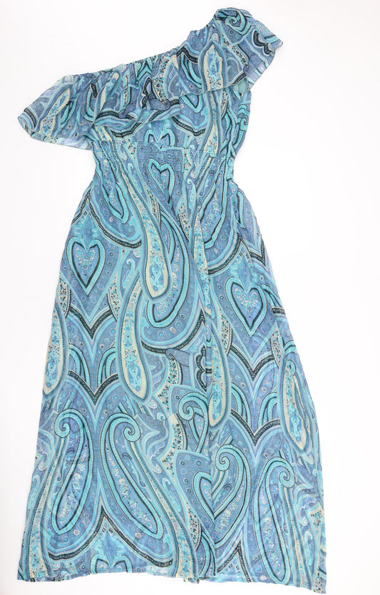 Pistachio Womens Blue Paisley Polyester Maxi Size M One Shoulder Pullover