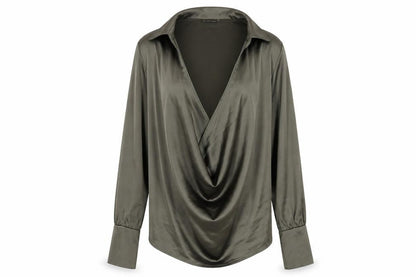Womens UK Size 4 PRETTYLITTLETHING Green Basic Blouse
