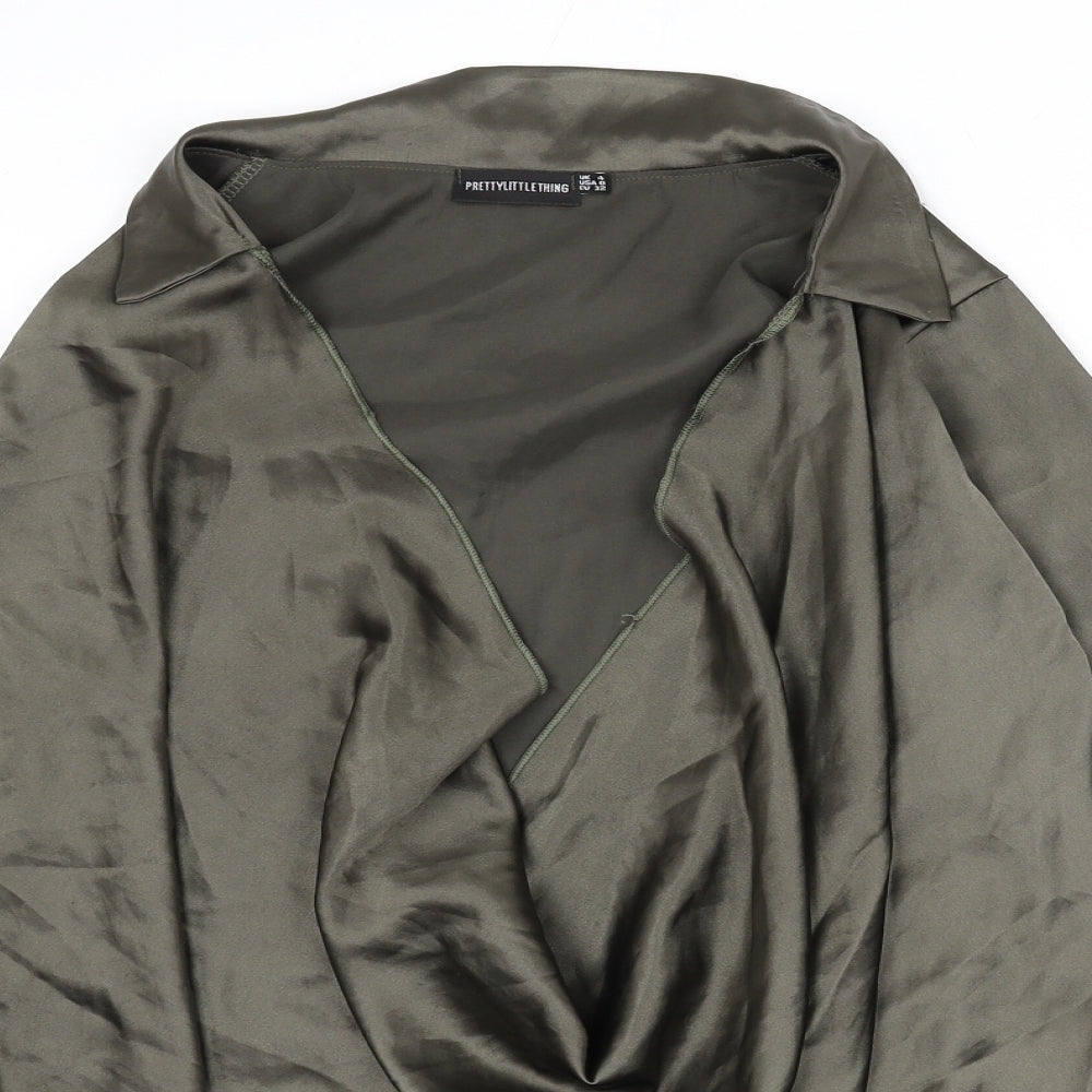 Womens UK Size 4 PRETTYLITTLETHING Green Basic Blouse