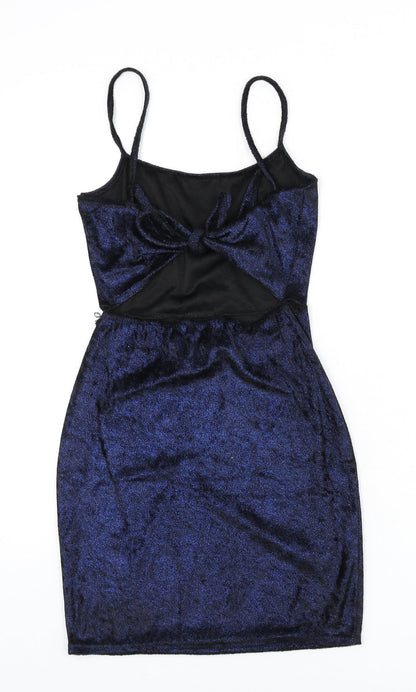 PRETTYLITTLETHING Womens Blue Polyester Bodycon Size 8 Scoop Neck Tie - Mini