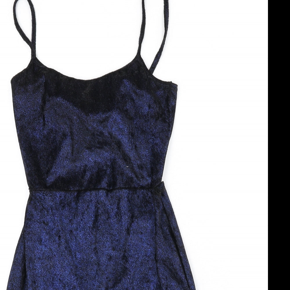 PRETTYLITTLETHING Womens Blue Polyester Bodycon Size 8 Scoop Neck Tie - Mini