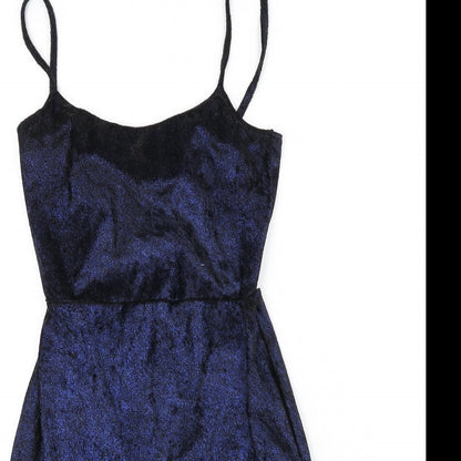 PRETTYLITTLETHING Womens Blue Polyester Bodycon Size 8 Scoop Neck Tie - Mini