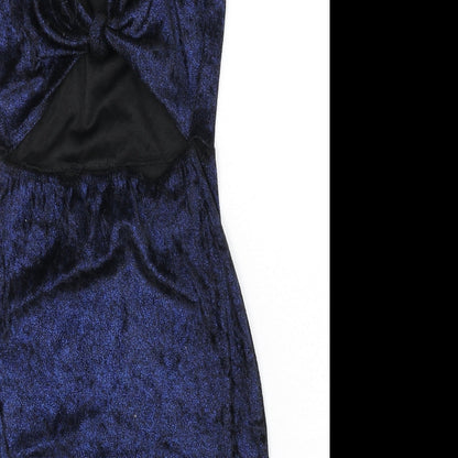 PRETTYLITTLETHING Womens Blue Polyester Bodycon Size 8 Scoop Neck Tie - Mini