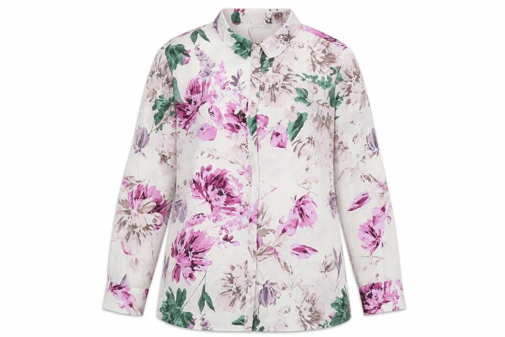 Classics Womens Ivory Floral Polyester Basic Button-Up Size 12 Collared
