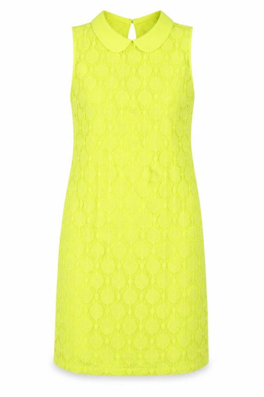 Front view of Principles women’s yellow geometric polyester sheath, size UK 10, collared button
