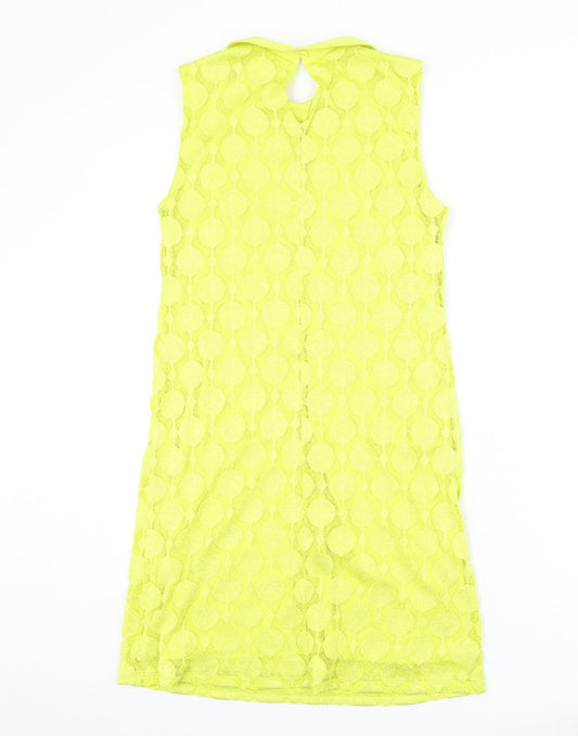 Principles Womens Yellow Geometric Polyester Sheath Size 10 Collared Button