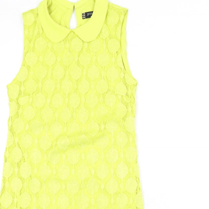Principles Womens Yellow Geometric Polyester Sheath Size 10 Collared Button