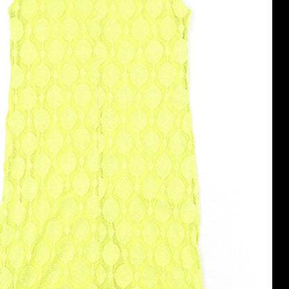 Principles Womens Yellow Geometric Polyester Sheath Size 10 Collared Button