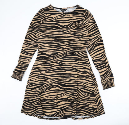 Dorothy Perkins Womens Beige Animal Print Cotton A-Line Size 14 Round Neck Pullover - Tiger Print