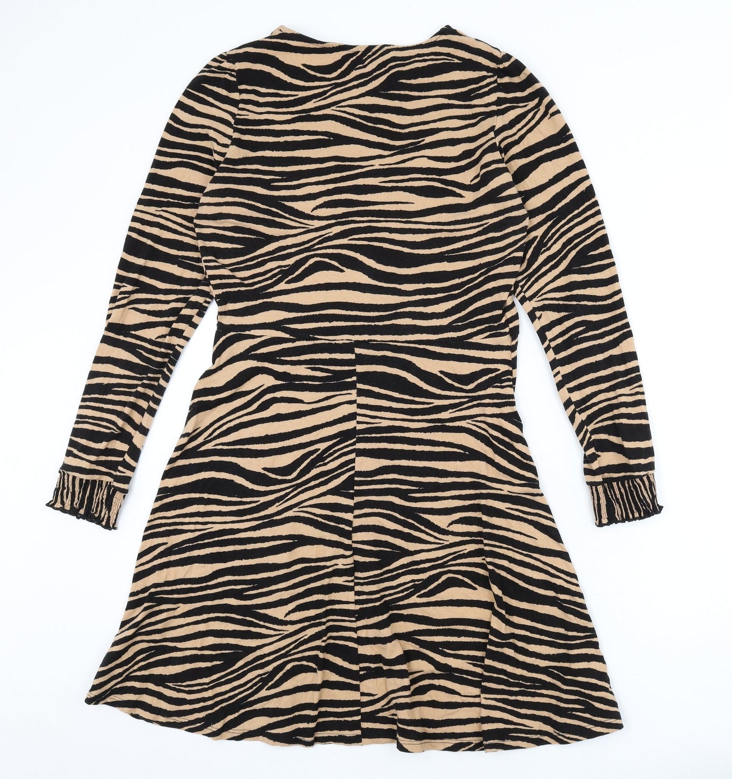 Dorothy Perkins Womens Beige Animal Print Cotton A-Line Size 14 Round Neck Pullover - Tiger Print