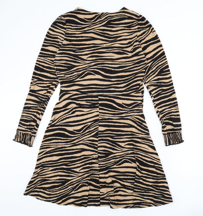 Dorothy Perkins Womens Beige Animal Print Cotton A-Line Size 14 Round Neck Pullover - Tiger Print