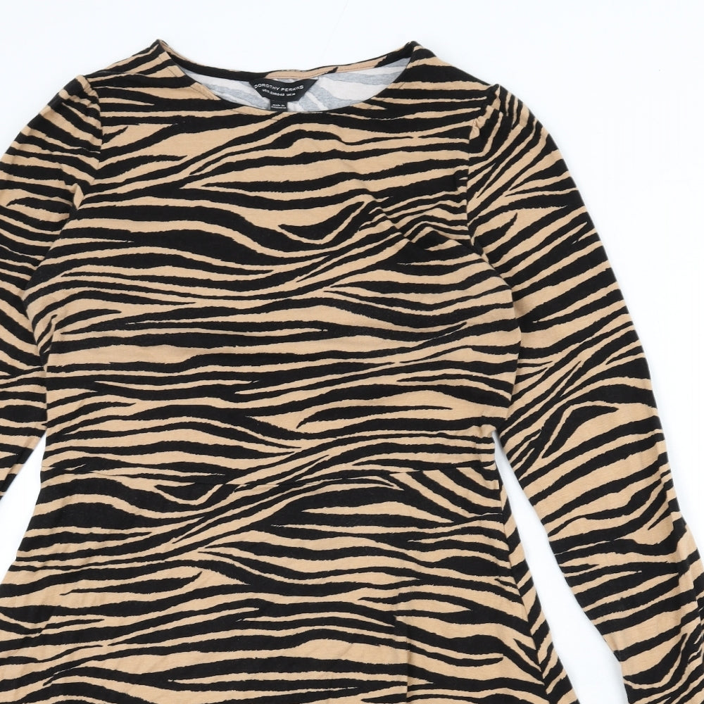 Dorothy Perkins Womens Beige Animal Print Cotton A-Line Size 14 Round Neck Pullover - Tiger Print