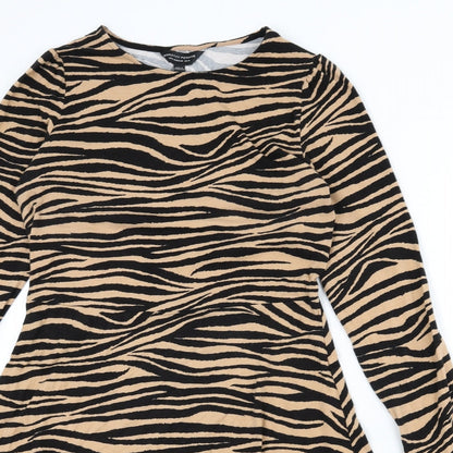 Dorothy Perkins Womens Beige Animal Print Cotton A-Line Size 14 Round Neck Pullover - Tiger Print