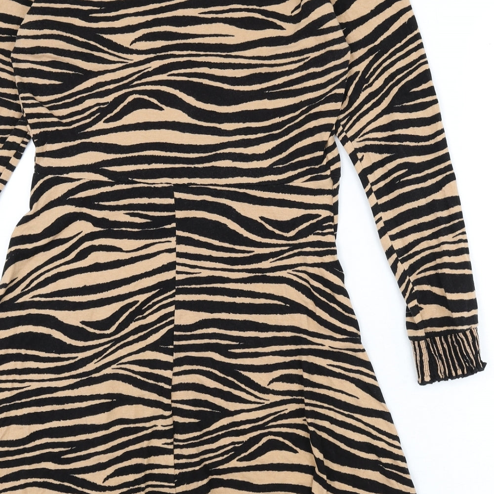 Dorothy Perkins Womens Beige Animal Print Cotton A-Line Size 14 Round Neck Pullover - Tiger Print